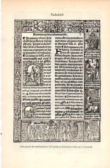 LAMINA V31338: Folio primero misal benedictino 1521 por J. Rosenbach