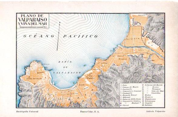 LAMINA V31380: Plano de Valparaiso y Viña del Mar, Chile
