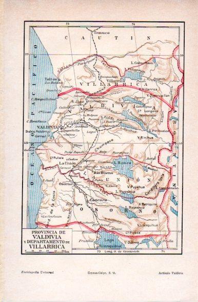 LAMINA V31254: Mapa de la provincia de Valdivia y Departamento de Villarrica