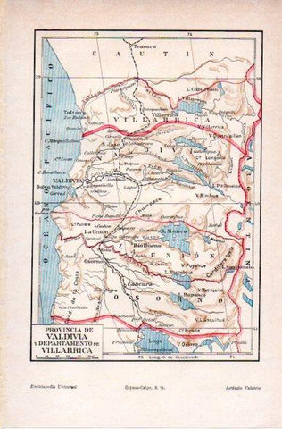 LAMINA V31254: Mapa de la provincia de Valdivia y Departamento de Villarrica