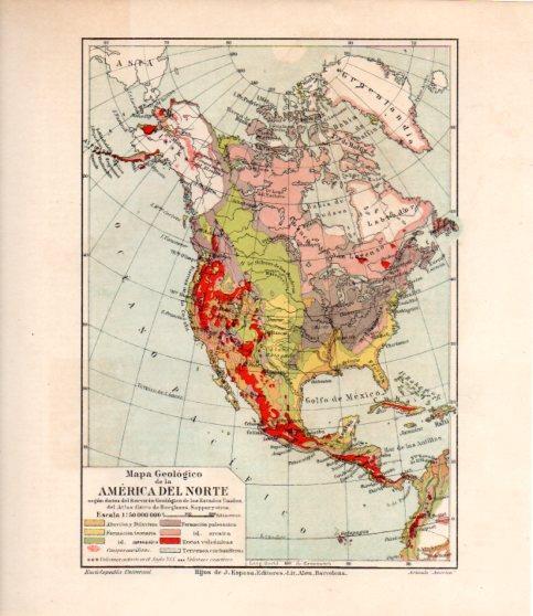 LAMINA V31494: Mapa geologico de America del Norte en trasera America del Sur