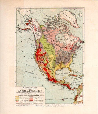 LAMINA V31494: Mapa geologico de America del Norte en trasera America del Sur