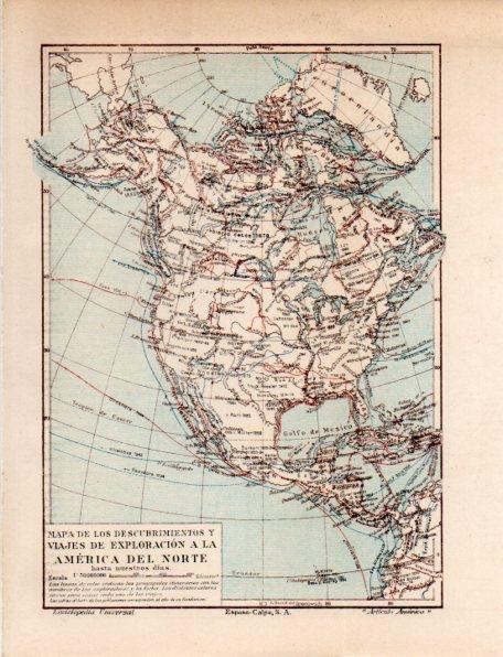 LAMINA V31495: Mapa de los Descubrimientos y viajes de Exploracion en America del Norte en trasera America del Sur