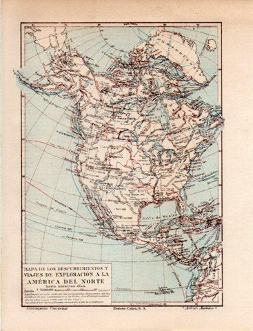 LAMINA V31495: Mapa de los Descubrimientos y viajes de Exploracion en America del Norte en trasera America del Sur
