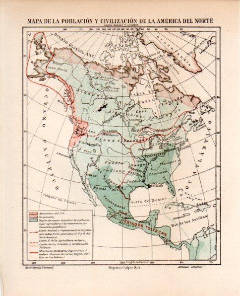 LAMINA V31496: Mapa de la poblacion y civilizacion de America del Norte en trasera America del Sur
