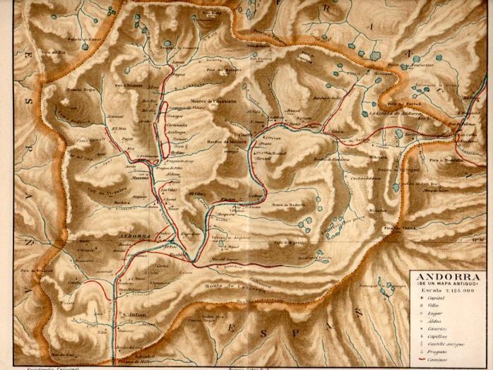 LAMINA V31500: Mapa de Andorra (de un mapa antiguo)