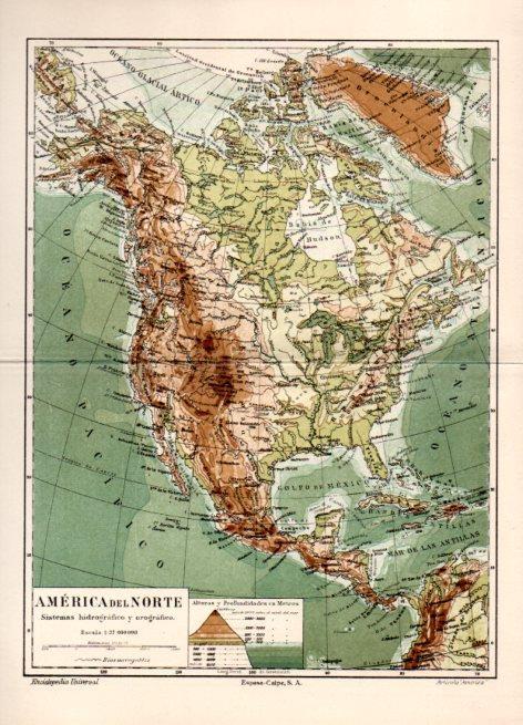 LAMINA V31516: Mapa America del Norte sistemas hidrografico y orografico