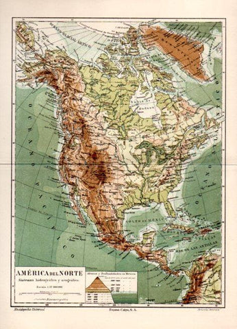 LAMINA V31516: Mapa America del Norte sistemas hidrografico y orografico