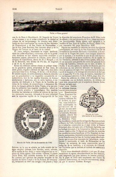 LAMINA V31395: Vista y escudo de Valls, Tarragona