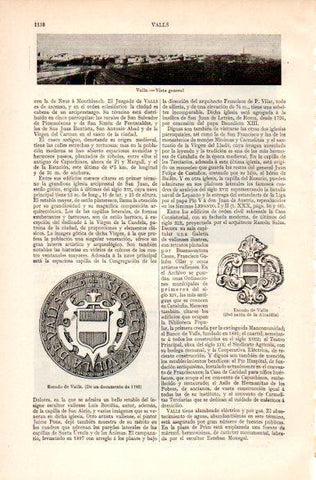 LAMINA V31395: Vista y escudo de Valls, Tarragona