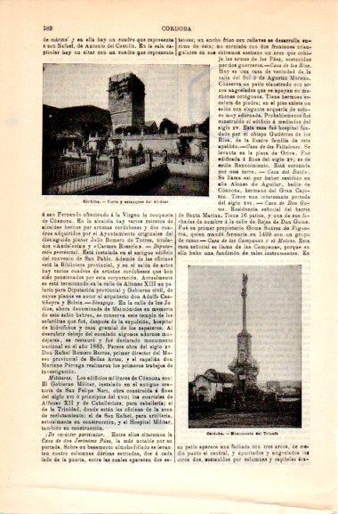LAMINA V31003: Torre, estanques del Alcazar y Monumento del Triunfo en Cordoba