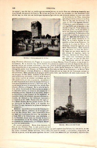 LAMINA V31003: Torre, estanques del Alcazar y Monumento del Triunfo en Cordoba