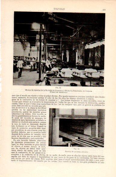 LAMINA V31184: Hornos de esmaltar, Sociedad de Utensilios y Productos Esmaltados de Cordoba