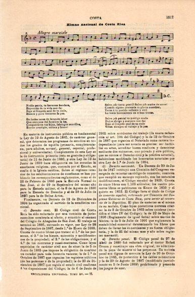 LAMINA V31219: Himno nacional de Costa Rica