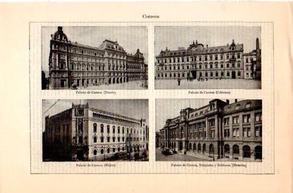 LAMINA V31114: Palacio de Correos de Trieste Coblenza Mejico y Bruselas
