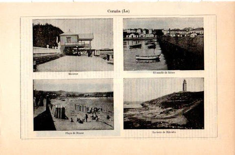 LAMINA V31117: Playa, muelle y torre de Hercules en La Coruña