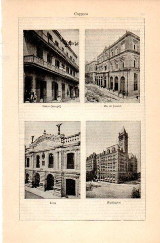 LAMINA V31140: Edificio de Correos en Dakar, Rio de Janeiro, Lima y Washington