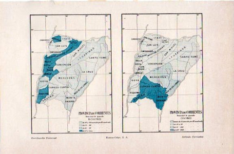 LAMINA V31127: Mapa de la provincia de Corrientes ganado ovino y bovino, Argentina