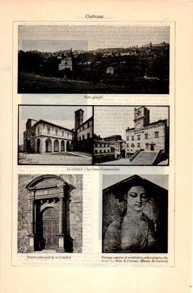 LAMINA V31141: Vista, catedral y ayuntamiento de Cortona, Italia