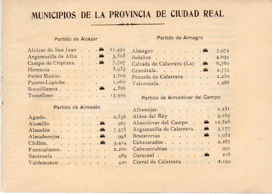 LAMINA V31899: Relacion de Municipios de la Provincia de Ciudad Real