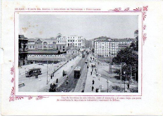 LAMINA V31938: Bilbao. Fuente del Arenal y Estaciones de Santander y Portugalete
