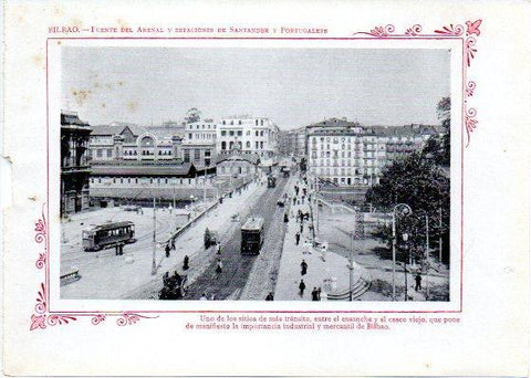 LAMINA V31938: Bilbao. Fuente del Arenal y Estaciones de Santander y Portugalete