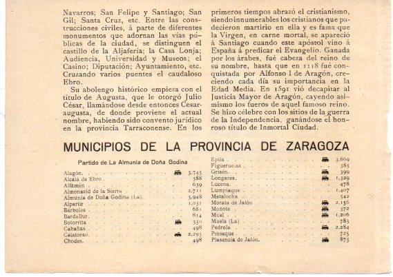 LAMINA V31754: Relacion de Municipios de la Provincia de Zaragoza
