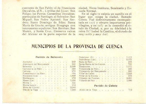 LAMINA V31824: Relacion de Municipios de la Provincia de Cuenca