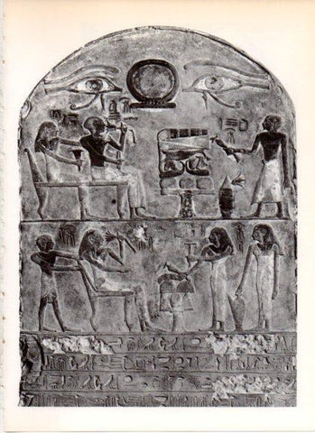 LAMINA V32313: Estela egipcia decorada con motivos funerarios en trasera Esculturas de Abu Simbel