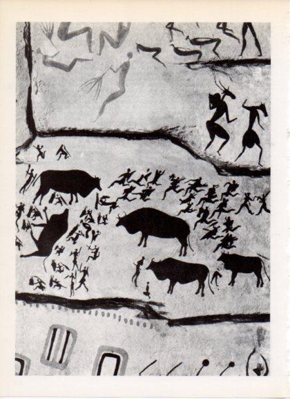 LAMINA V32172: Escena de caza pintura rupestre de Sudafrica