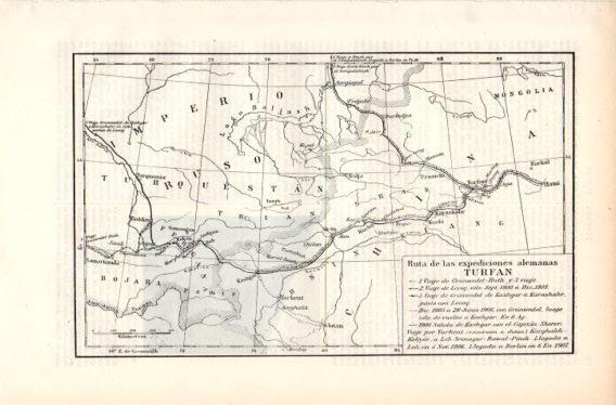 LAMINA V32704: Mapa de la ruta de las expediciones alemanas Turfan