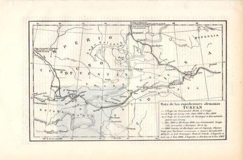 LAMINA V32704: Mapa de la ruta de las expediciones alemanas Turfan