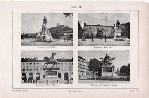 LAMINA V32705: Monumento a Garibaldi, Pietro Micca, M. Filiberto y F. de Saboya en Turin