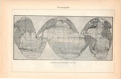 LAMINA V32888: Mapa del mundo temperatura superficial en agosto