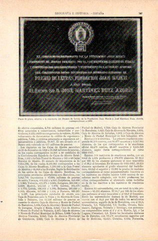 LAMINA V32801: Placa del Premio de la Fundacion Juan March a Azorin en 1958