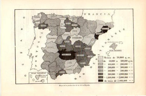 LAMINA V32432: Mapa de la produccion de Vid en España