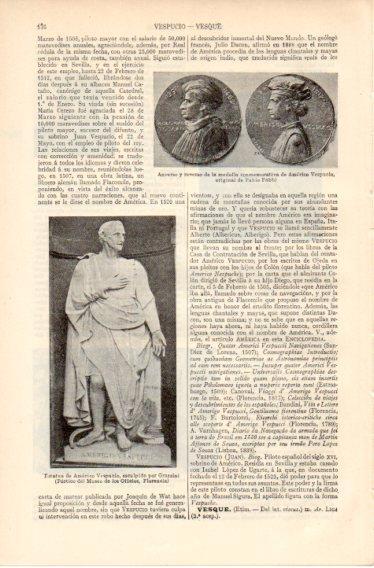 LAMINA V32363: Escultura de Americo Vespucio por Grazzini