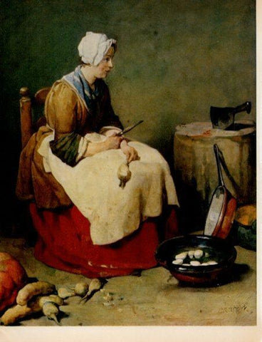 LAMINA V33022: Mujer mondando nabos por Jean Simeon Chardin