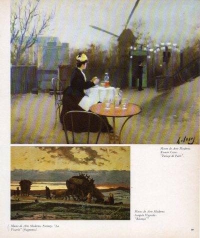LAMINA V33175: Paisaje de Paris por R. Casas y Recança por J. Vayreda