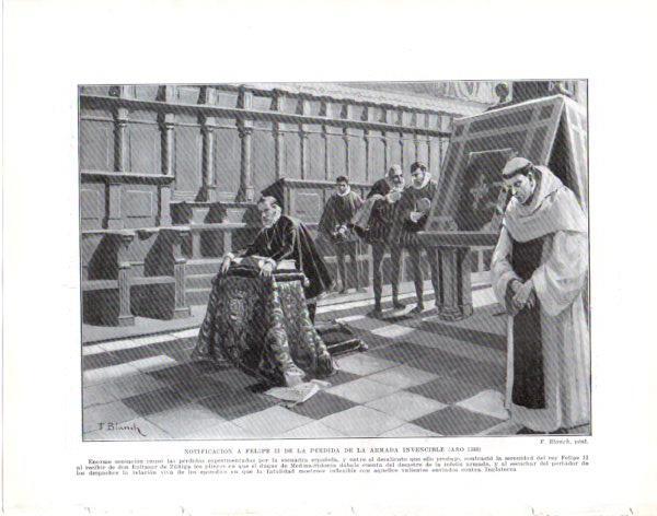 LAMINA V33902: Notifican a Felipe II la perdida de la Armada Invencible por F. Blanch
