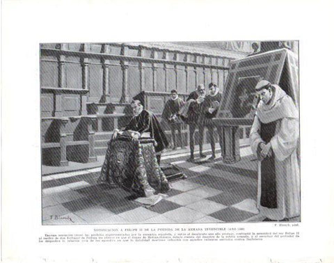 LAMINA V33902: Notifican a Felipe II la perdida de la Armada Invencible por F. Blanch