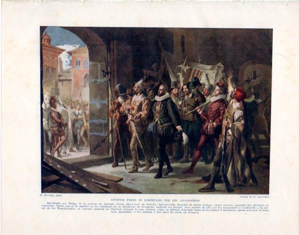 LAMINA V33891: Antonio Perez libertado por los aragoneses copia por J. Segrelles