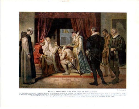 LAMINA V33893: Felipe II bendiciendo a sus hijos antes de morir por F. Jover