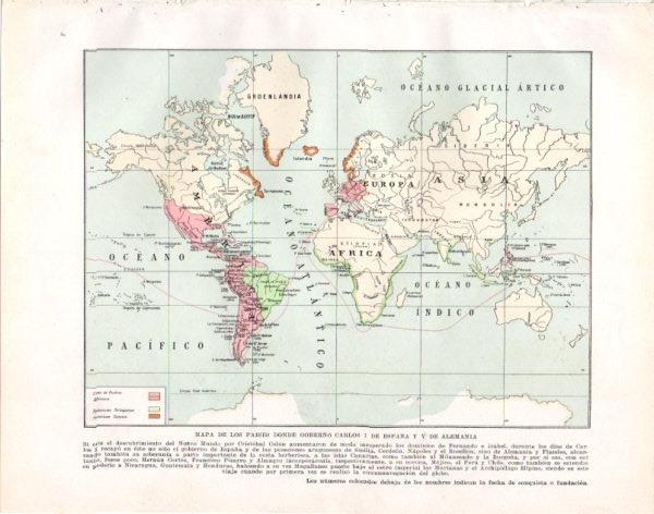 LAMINA V33884: Mapa de los paises donde goberno Carlos I de España