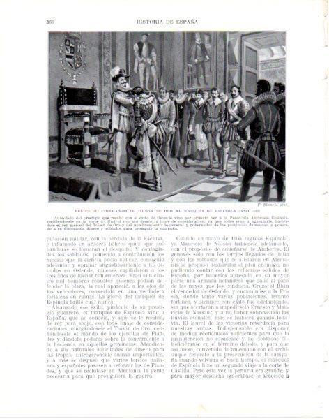 LAMINA V33873: Felipe III imponiendo el Toison de Oro al Marques de Espinola por F. Blanch