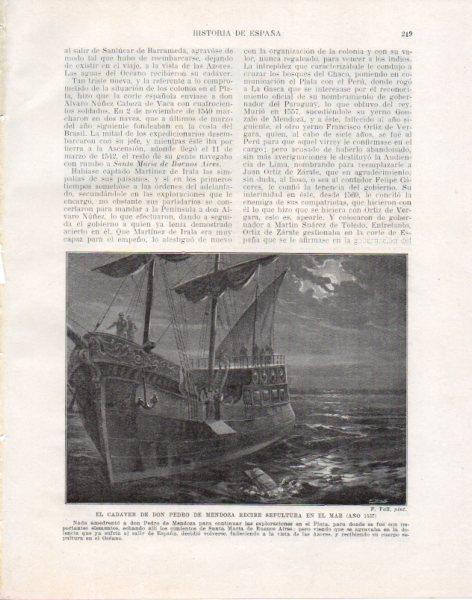 LAMINA V33807: Don Pedro de Mendoza recibe sepultura en el mar por F. Vall