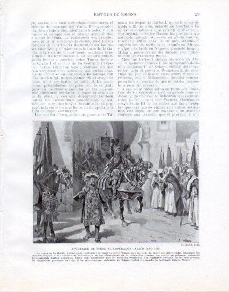 LAMINA V33811: El emperador Carlos apoderandose de Tunez por F. Mota