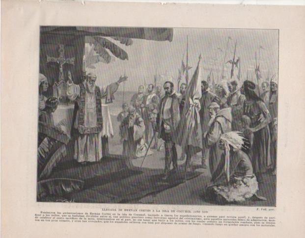 LAMINA V33779: Llegada de Hernan Cortes a Cozumel por F. Vall