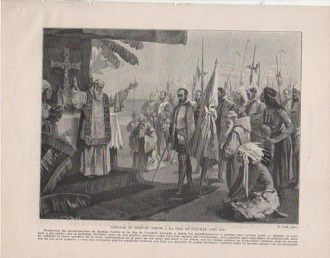LAMINA V33779: Llegada de Hernan Cortes a Cozumel por F. Vall