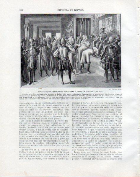 LAMINA V33791: Hernan Cortes somete a los caciques mejicanos por J. Cuchy